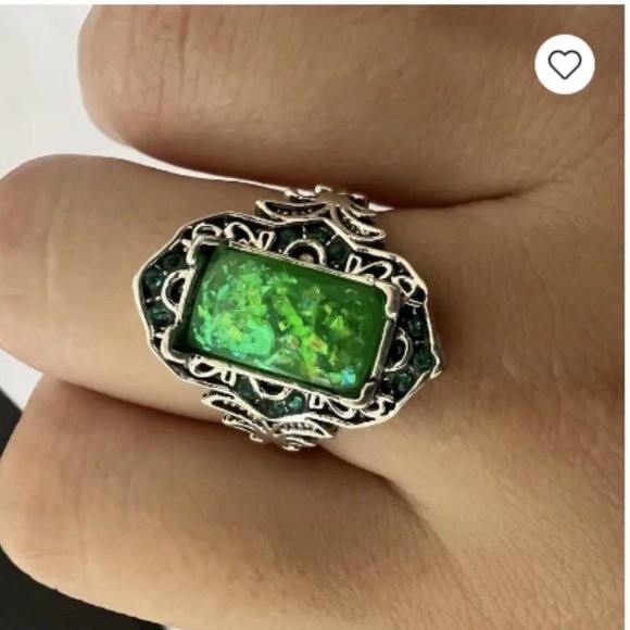 Green Fire Opal Cocktail Ring Sizes 7.5 9 art Deco Vintage Inspired - Picture 3 of 10